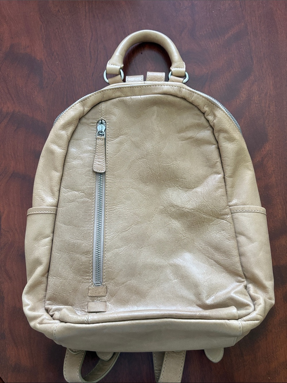 C&C California Tan Leather Backpack with Front Zip Pocket